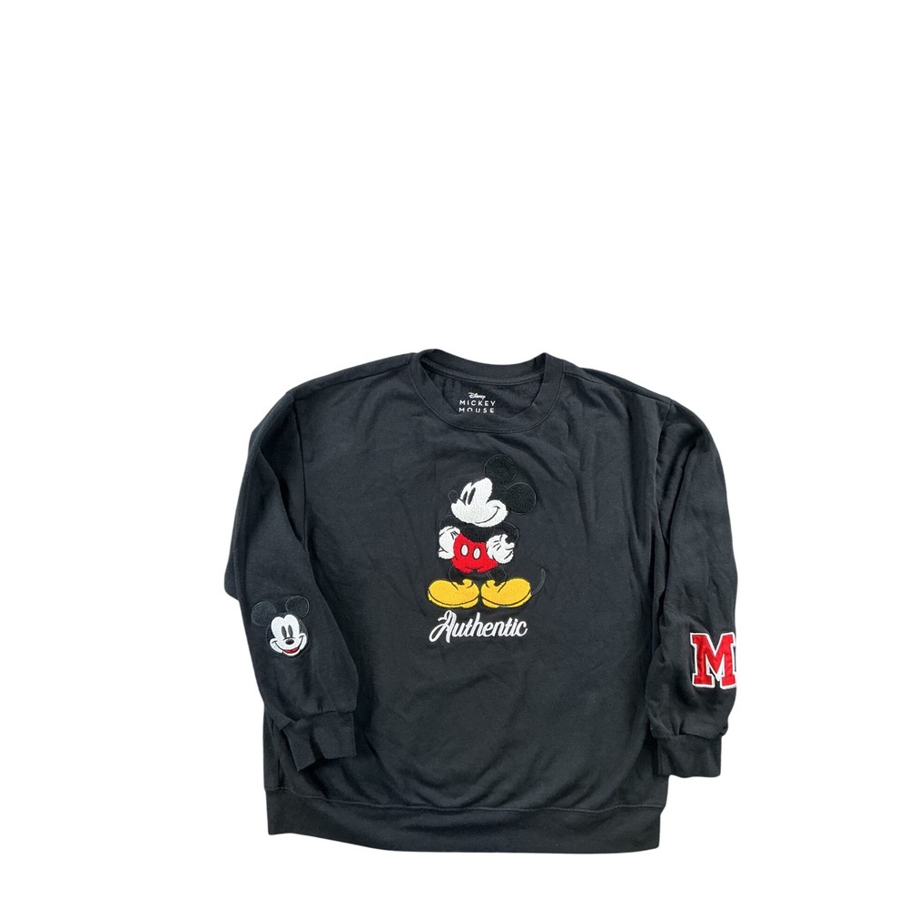 Disney Mickey Mouse Embroidered Black Crewneck Sweatshirt XL Authentic Varsity M